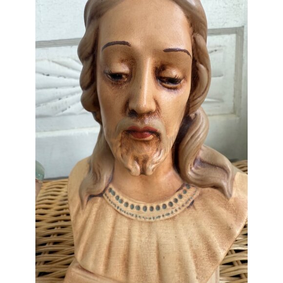 Vintage 60's Ceramic Busts Statues Jesus And Mary Religious Decor - Picture 5 of 10